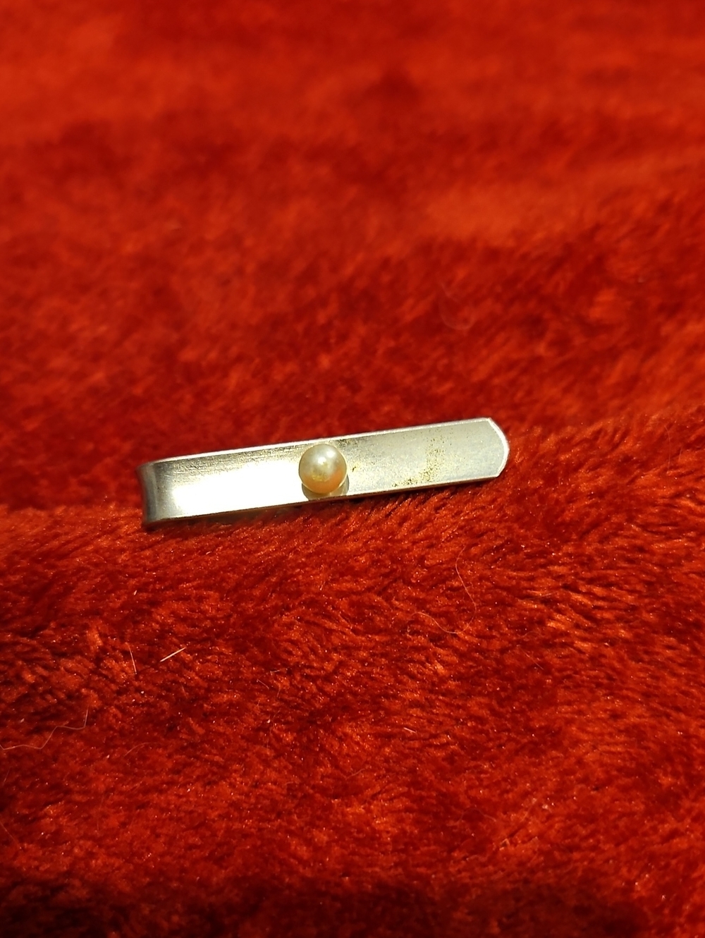 Vintage Silver Tone Tie Bar with Pearl Accent